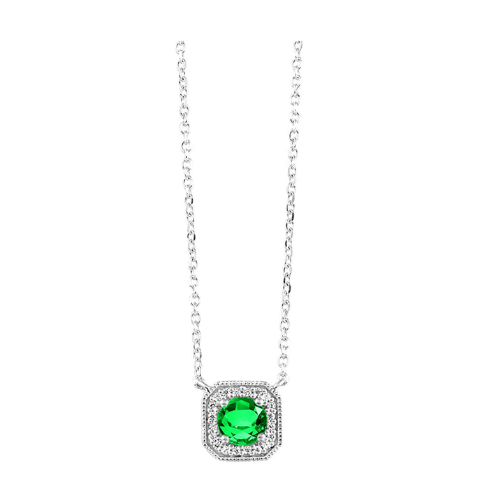 10Kt White Gold Diamond 1/15Ctw & Created-Emerald 3/8Ctw Pendant