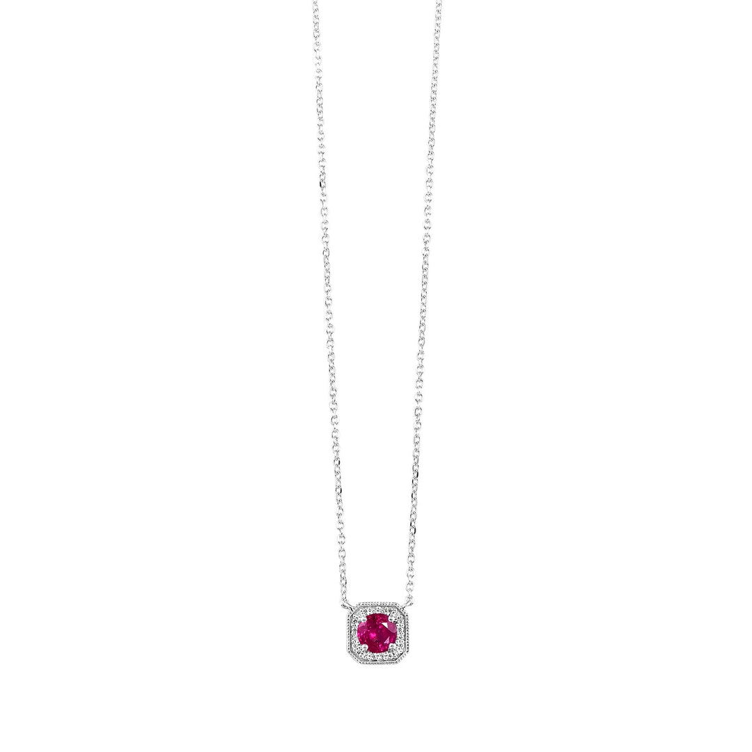 10Kt White Gold Diamond 1/15Ctw & Created Ruby 1/3Ctw Pendant