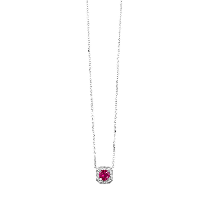 10Kt White Gold Diamond 1/15Ctw & Created Ruby 1/3Ctw Pendant