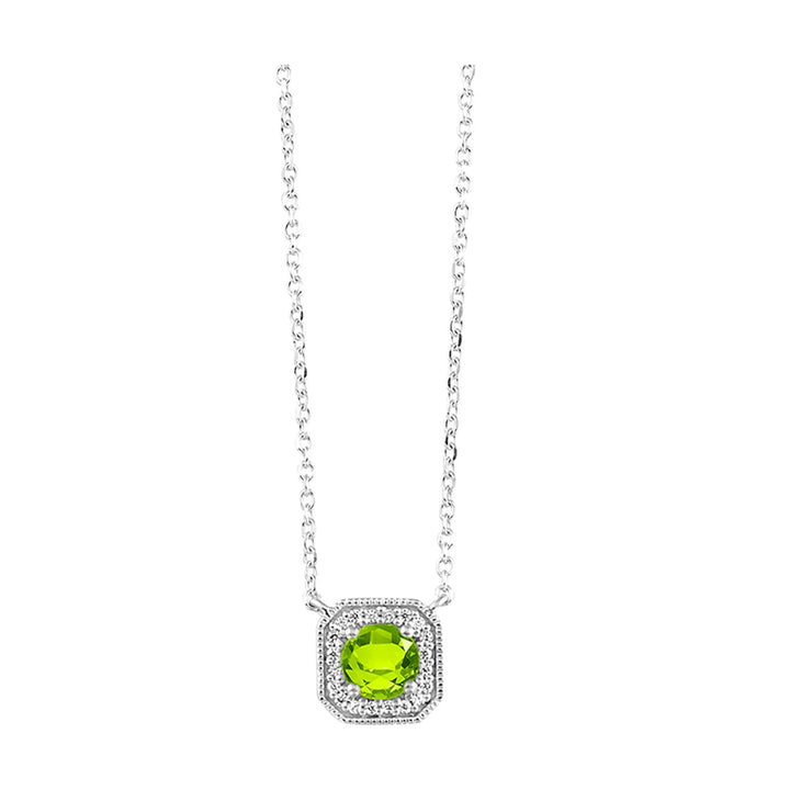 10Kt White Gold Diamond 1/15Ctw & Peridot 1/2Ctw Pendant