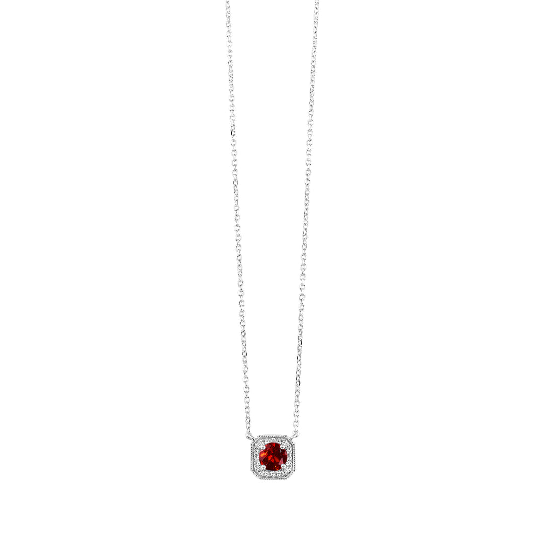 10Kt White Gold Diamond 1/15Ctw & Garnet 5/8Ctw Pendant