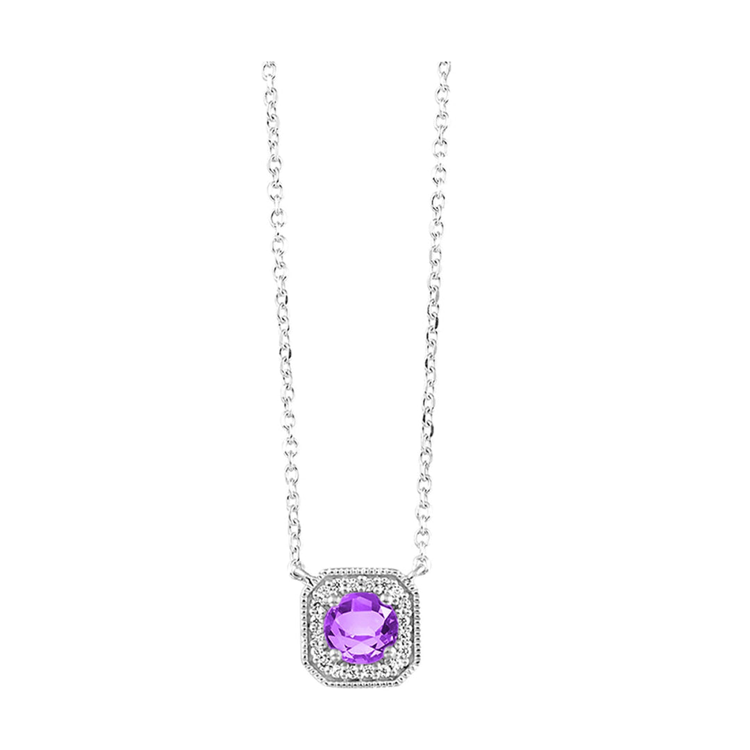 10Kt White Gold Diamond 1/15Ctw & Amethyst 3/8Ctw Pendant