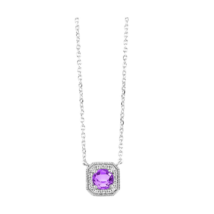 10Kt White Gold Diamond 1/15Ctw & Amethyst 3/8Ctw Pendant