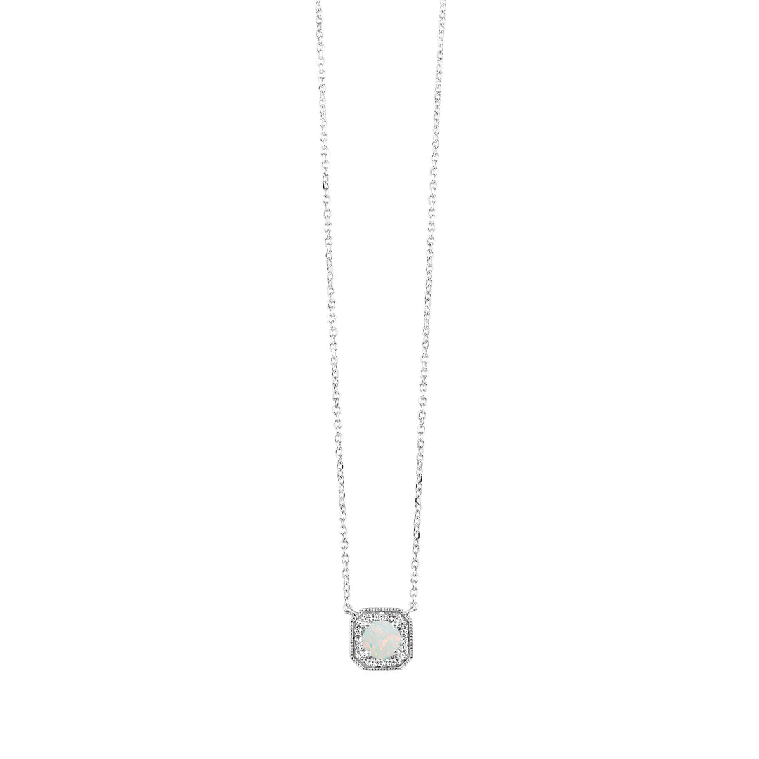 10Kt White Gold Diamond 1/15Ctw & Opal 1/2Ctw Pendant