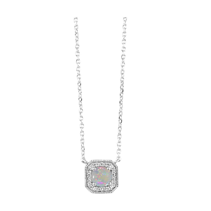 10Kt White Gold Diamond 1/15Ctw & Opal 1/2Ctw Pendant