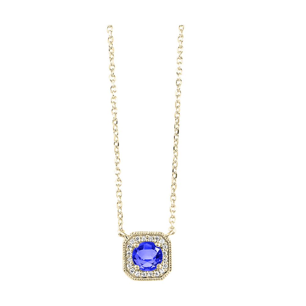 10Kt Yellow Gold Diamond 1/15Ctw & Created Sapphire 1/2Ctw Pendant