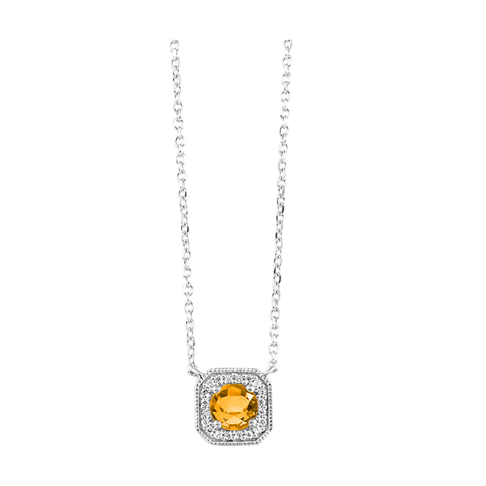 14Kt White Gold Diamond 1/15Ctw & Citrine 1/2Ctw Pendant