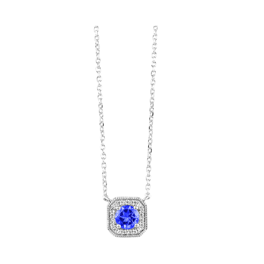 14Kt White Gold Diamond 1/15Ctw & Sapphire 1/2Ctw Pendant