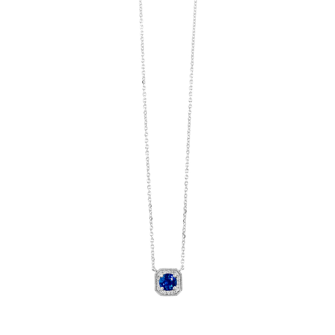 14Kt White Gold Diamond 1/15Ctw & Sapphire 1/2Ctw Pendant