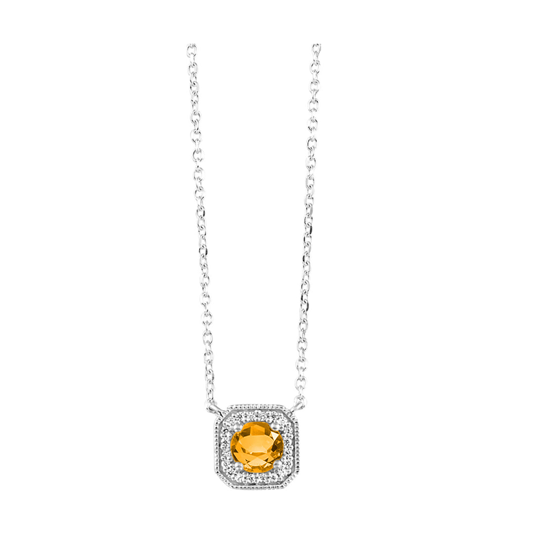 10Kt White Gold Diamond 1/20Ctw & Citrine 1/2Ctw Pendant