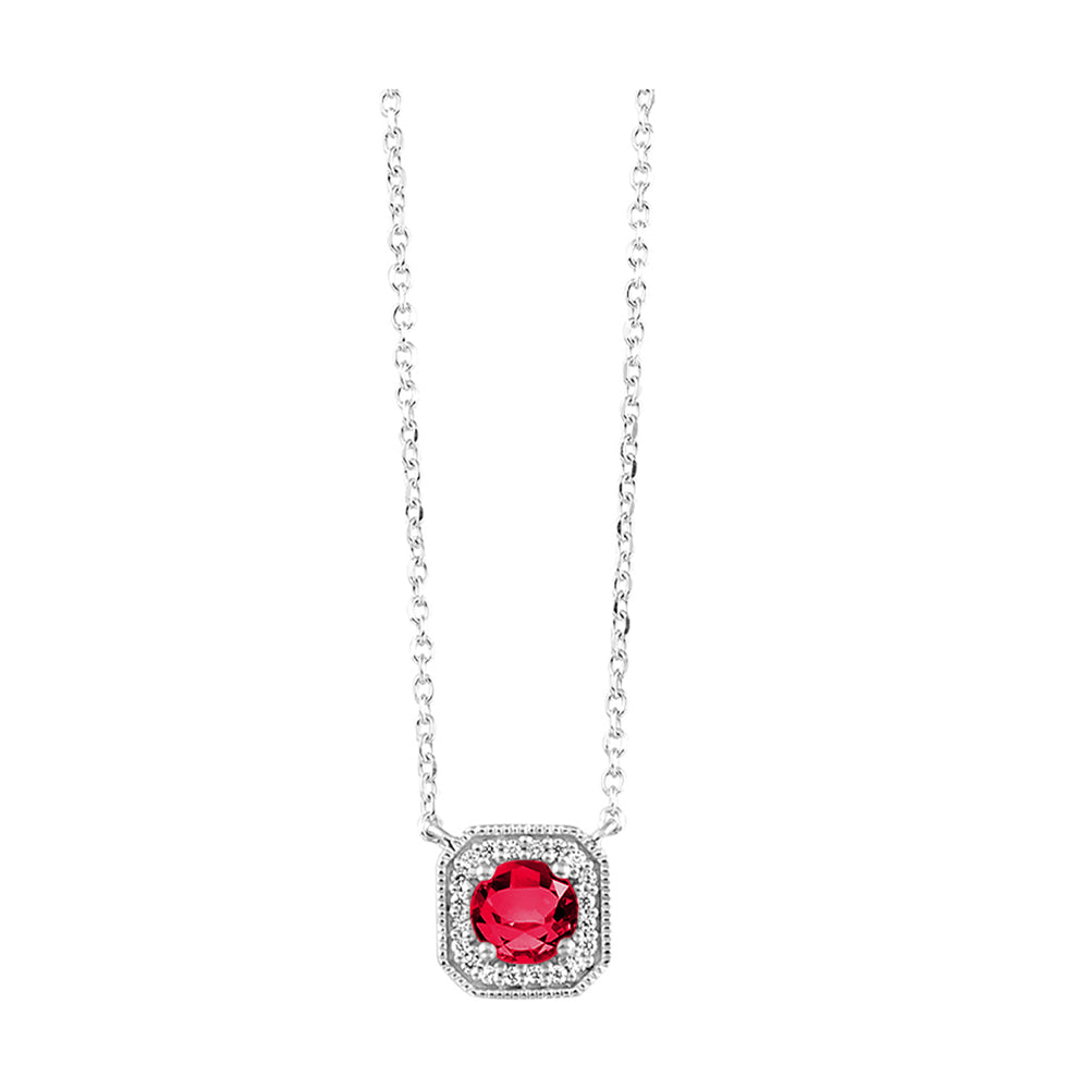10Kt White Gold Diamond 1/20Ctw & Created Ruby 1/3Ctw Pendant