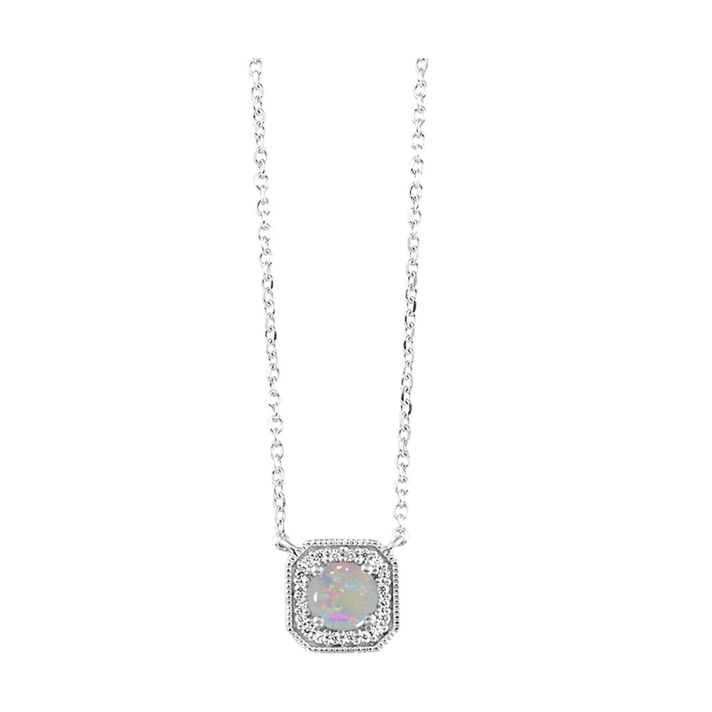10Kt White Gold Diamond 1/20Ctw & Opal 1/2Ctw Pendant