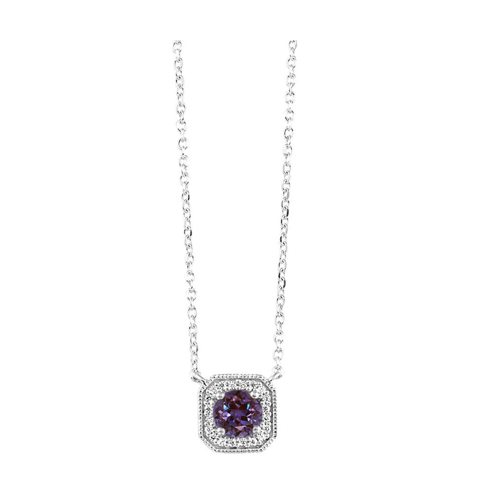 10Kt White Gold Diamond 1/20Ctw & Syn Alexandrite 1/3Ctw Pendant