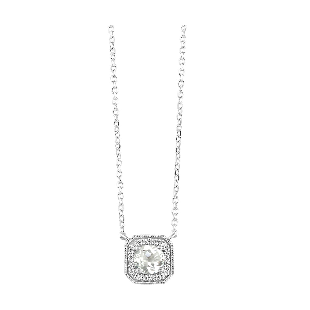 10Kt White Gold Diamond 1/20Ctw & White Topaz 3/8Ctw Pendant