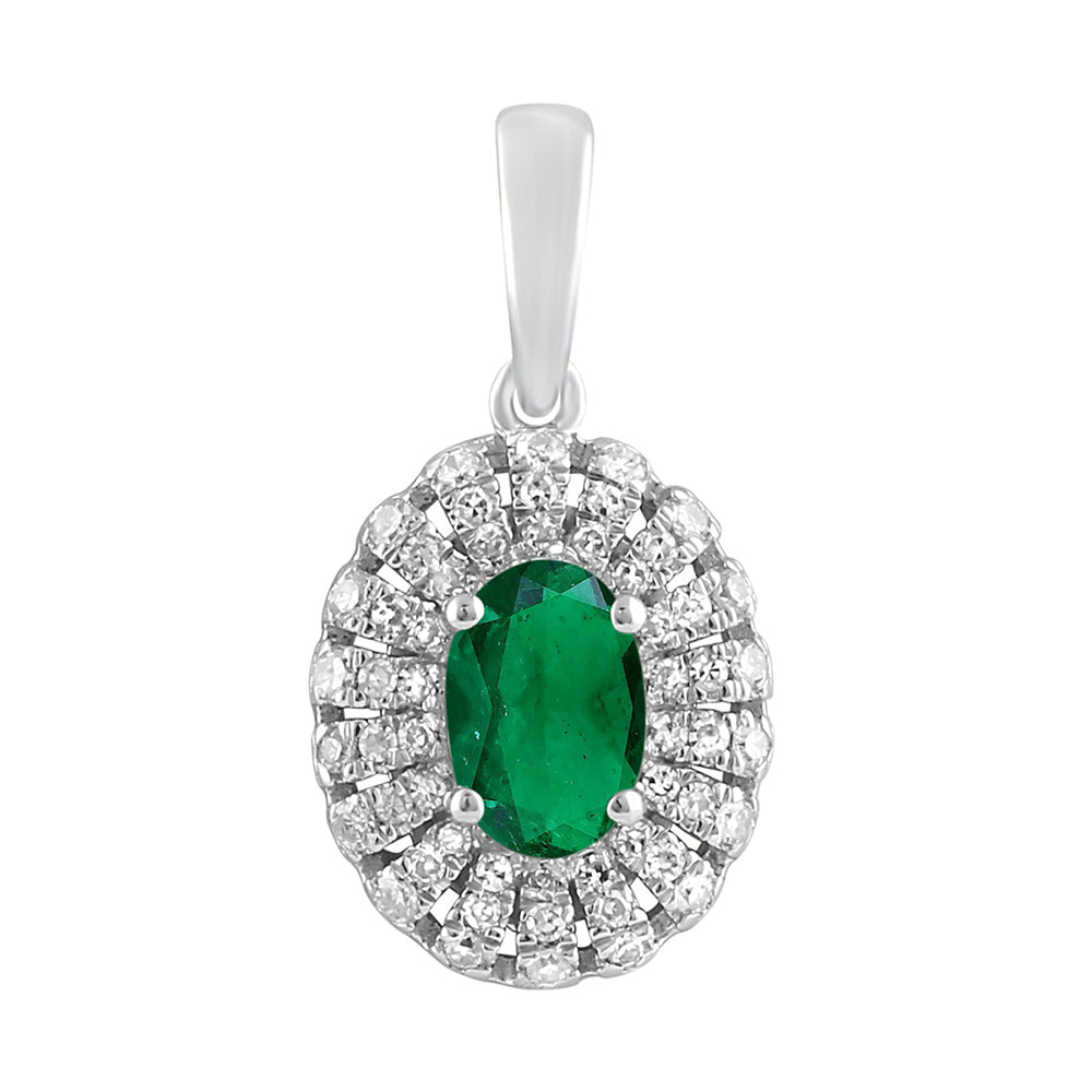 10Kt White Gold Diamond 1/7Ctw & Emerald 5/8Ctw Pendant