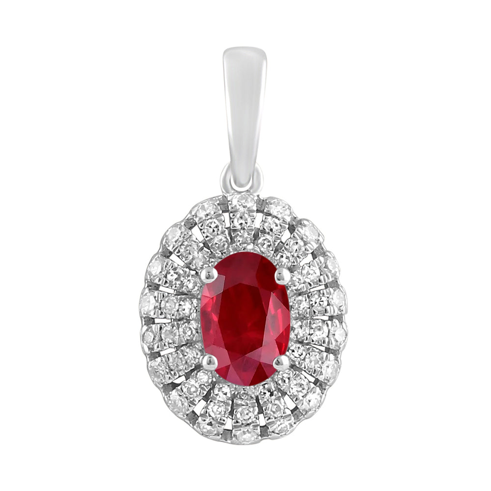 10Kt White Gold Diamond 1/7Ctw & Ruby 5/8Ctw Pendant