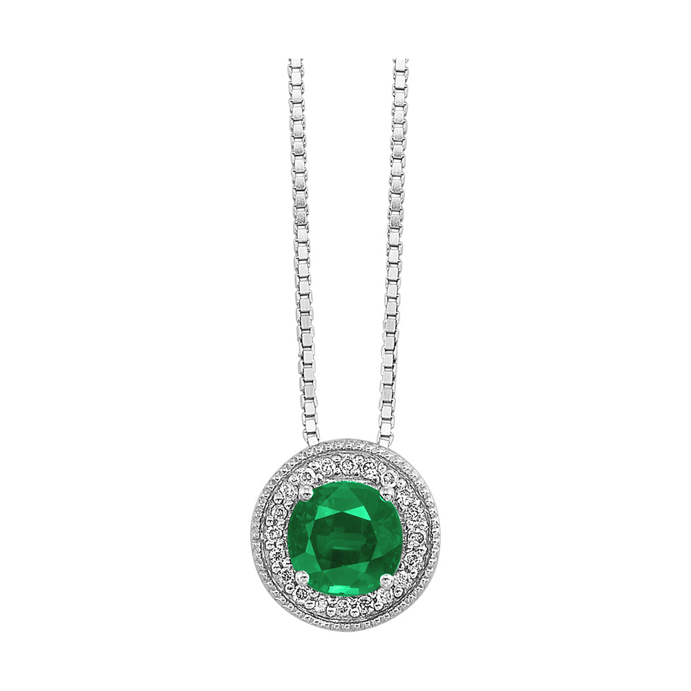 Silver Diamond 1/20Ctw & Emerald 1/2Ctw Pendant