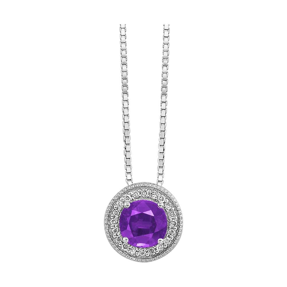 Silver Diamond 1/20Ctw & Amethyst 1/2Ctw Pendant