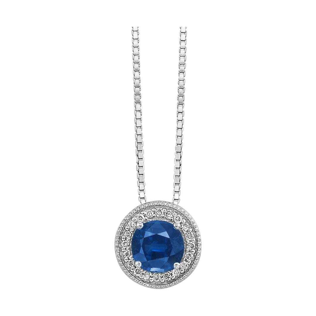 Silver Diamond 1/20Ctw & Sapphire 1/2Ctw Pendant
