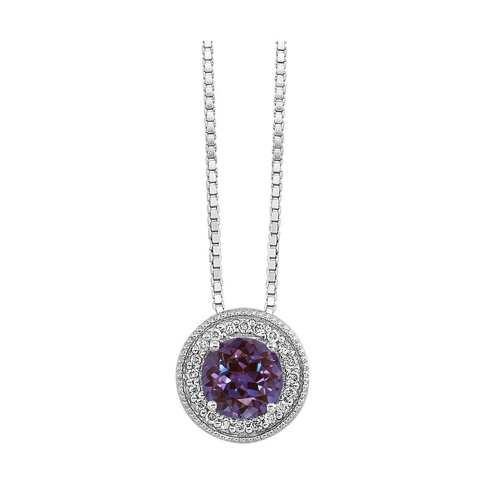 Silver Diamond 1/20Ctw & Syn Alexandrite 1/2Ctw Pendant