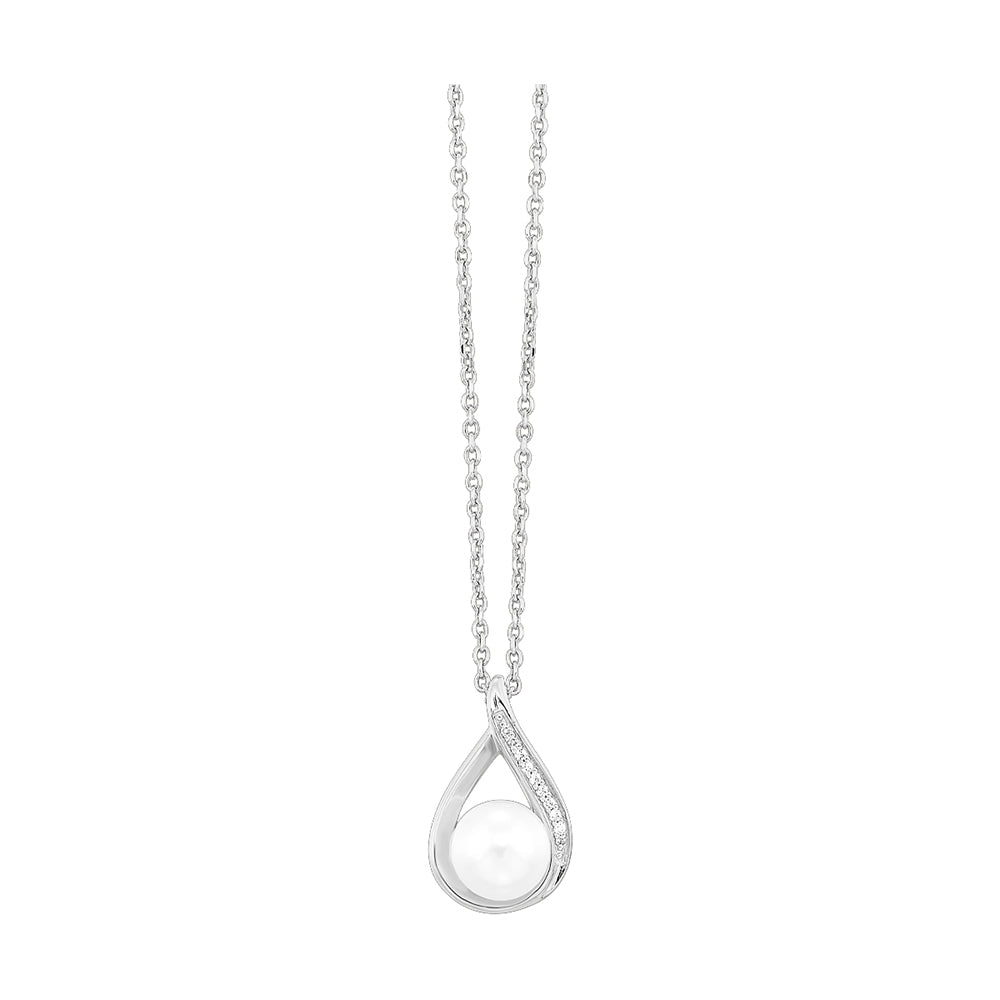 14Kt White Gold Diamond 1/50Ctw & Pearl Pendant