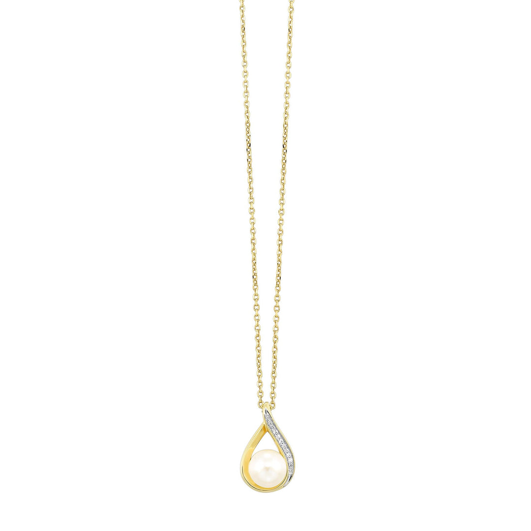 14Kt Yellow Gold Diamond 1/50Ctw & Pearl Pendant