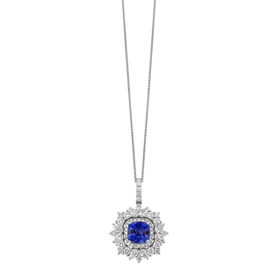 14Kt White Gold Diamond 1 1/2Ctw & Sapphire 2 1/10Ctw Pendant