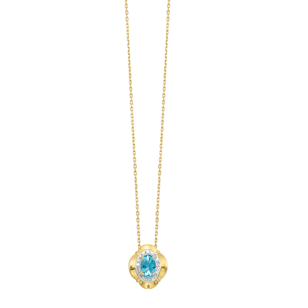 10Kt Yellow Gold Diamond 1/15Ctw & Blue Topaz 1/2Ctw Pendant