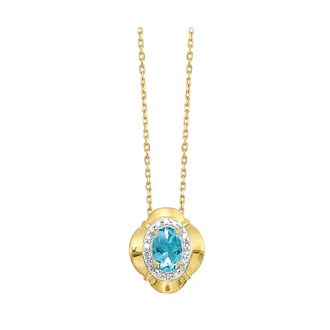 10Kt Yellow Gold Diamond 1/15Ctw & Blue Topaz 1/2Ctw Pendant