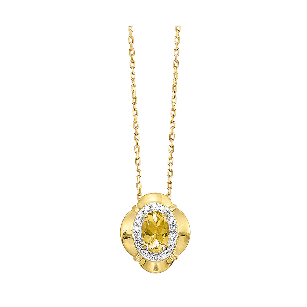 10Kt Yellow Gold Diamond 1/15Ctw & Citrine 3/8Ctw Pendant