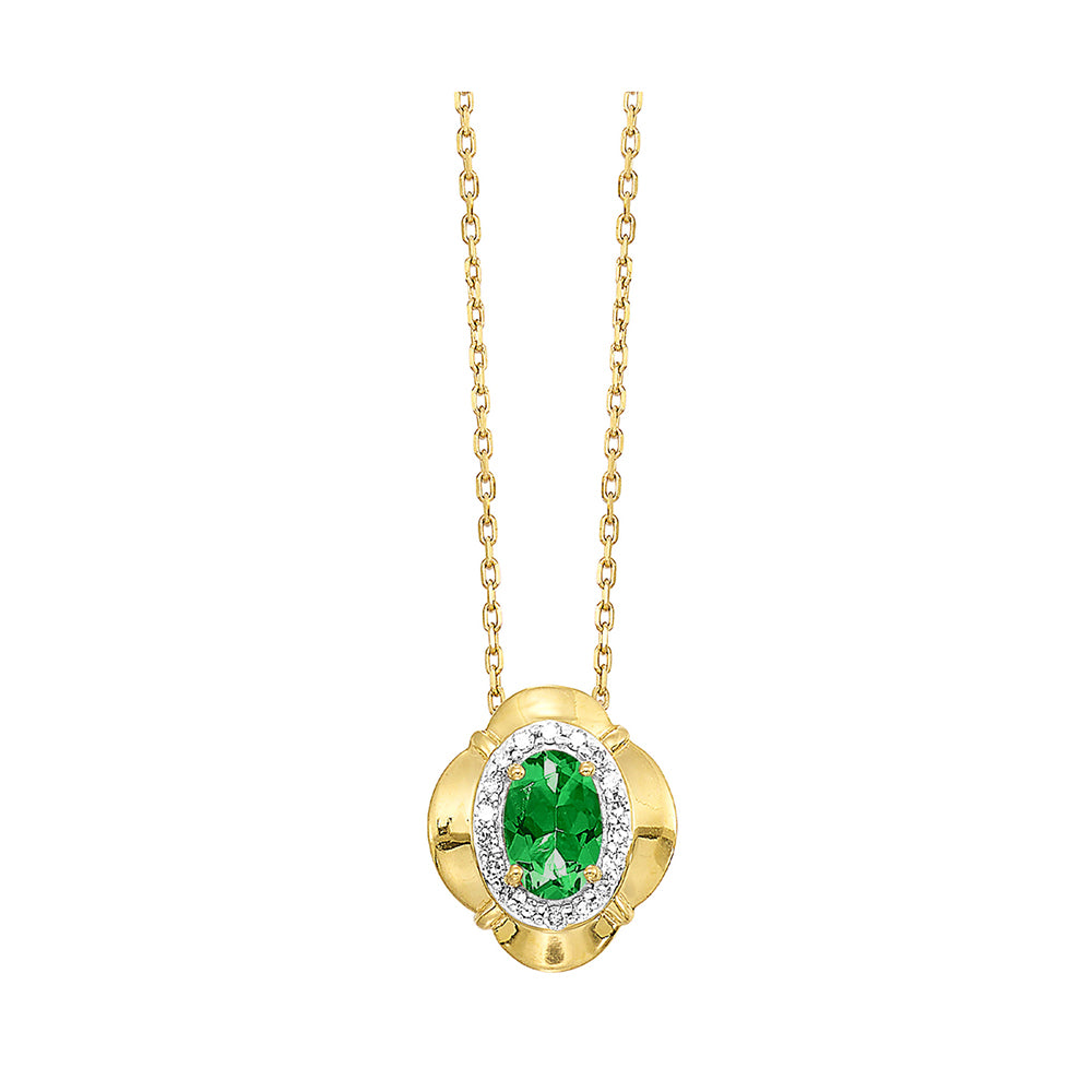 10Kt Yellow Gold Diamond 1/15Ctw & Emerald 3/8Ctw Pendant