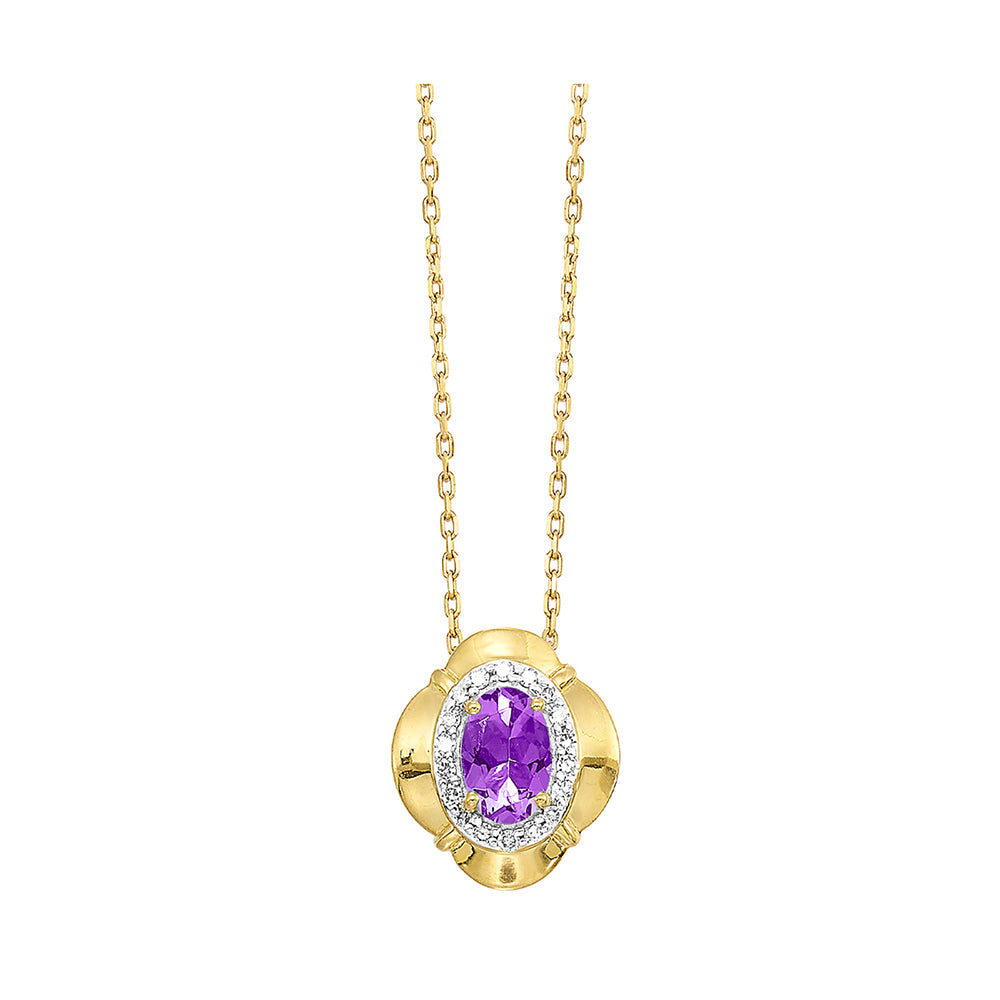 10Kt Yellow Gold Diamond 1/15Ctw & Amethyst 3/8Ctw Pendant