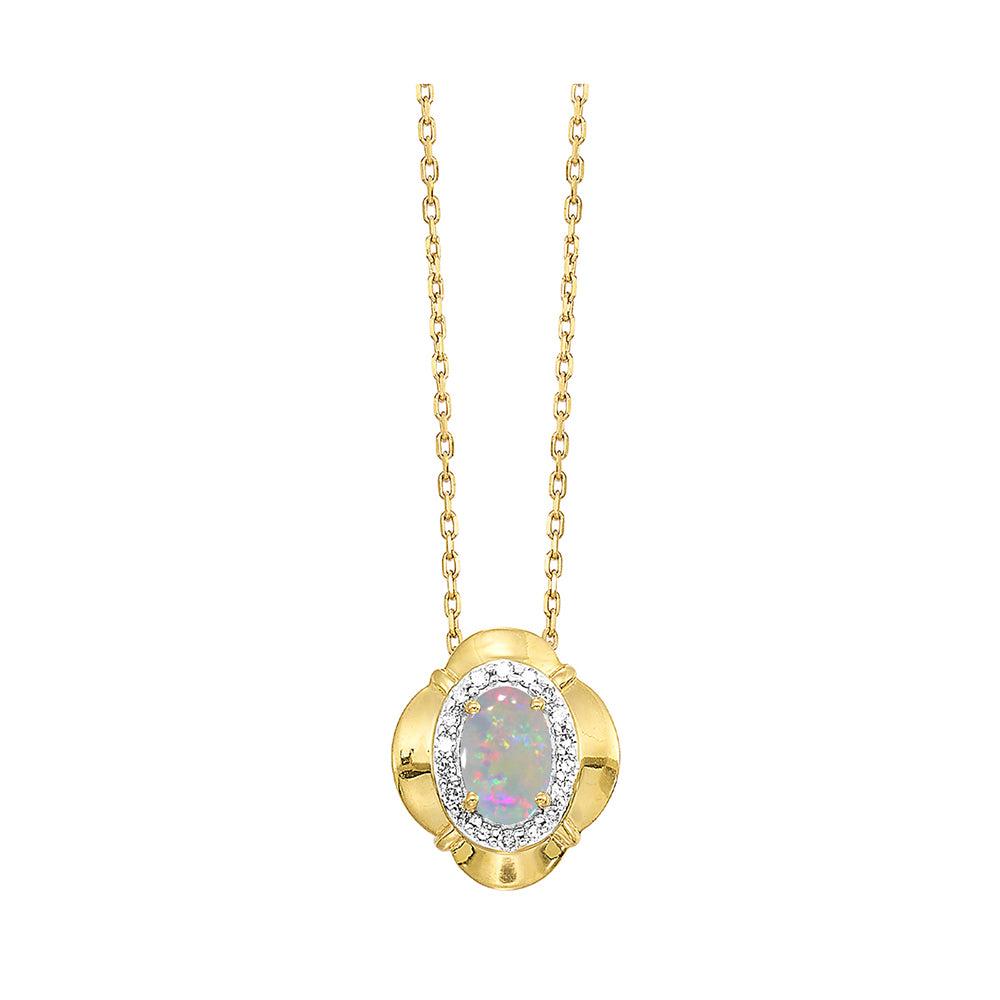 10Kt Yellow Gold Diamond 1/15Ctw & Opal 1/2Ctw Pendant