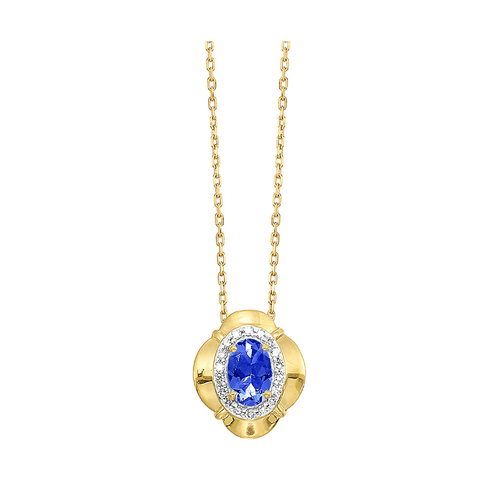 10Kt Yellow Gold Diamond 1/15Ctw & Sapphire 1/2Ctw Pendant