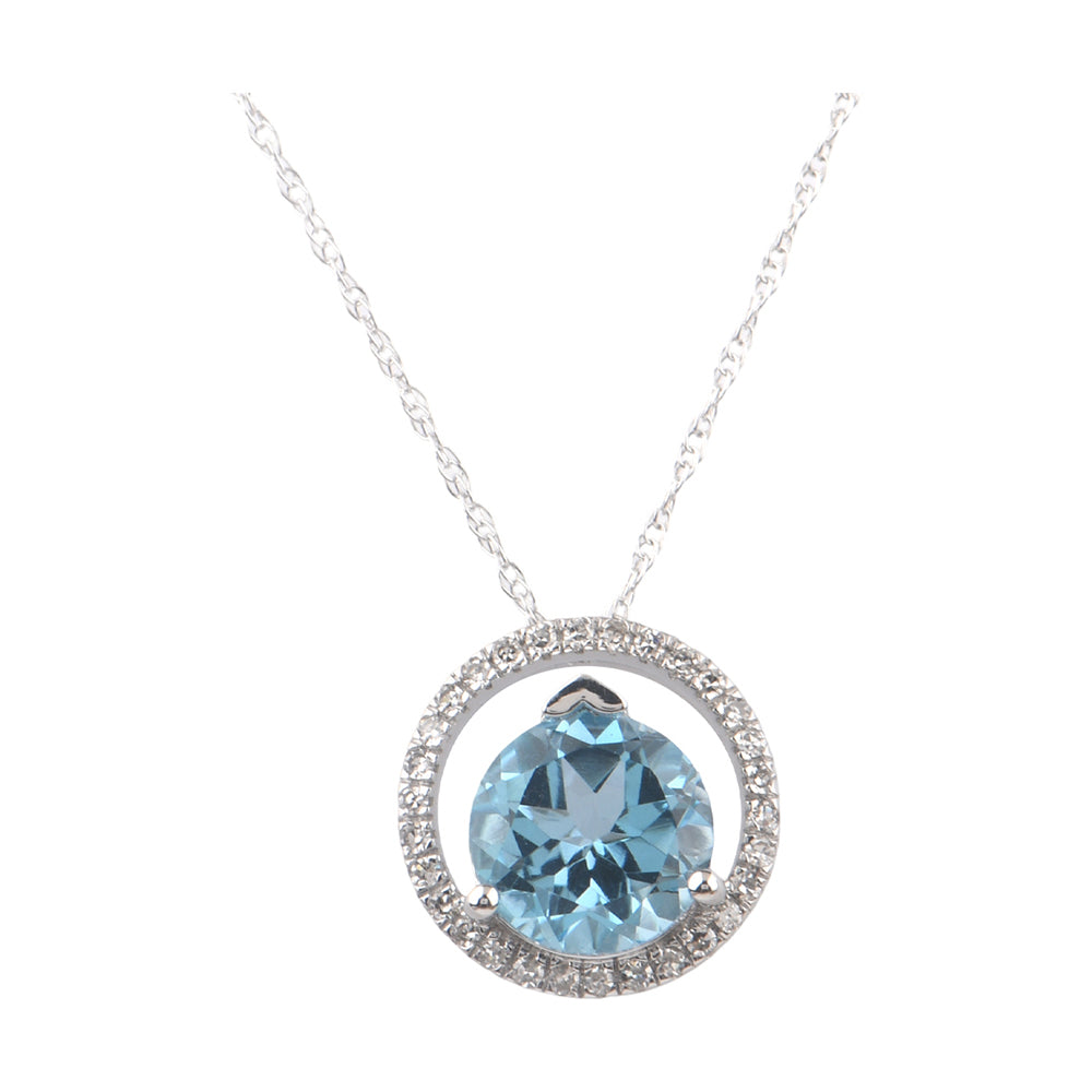 10Kt White Gold Diamond 1/12Ctw & Blue Topaz 1 1/2Ctw Pendant