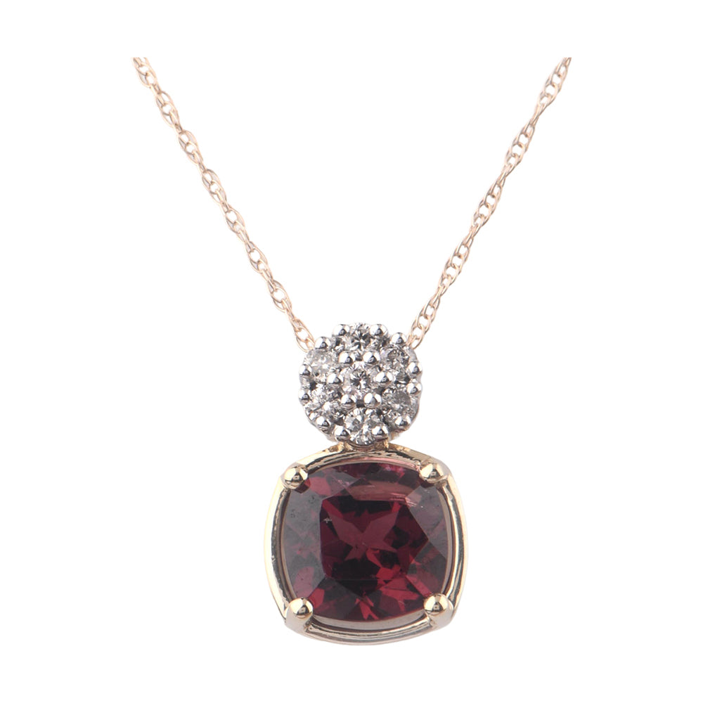 10Kt Yellow Gold Diamond 1/10Ctw & Garnet 1 3/4Ctw Pendant