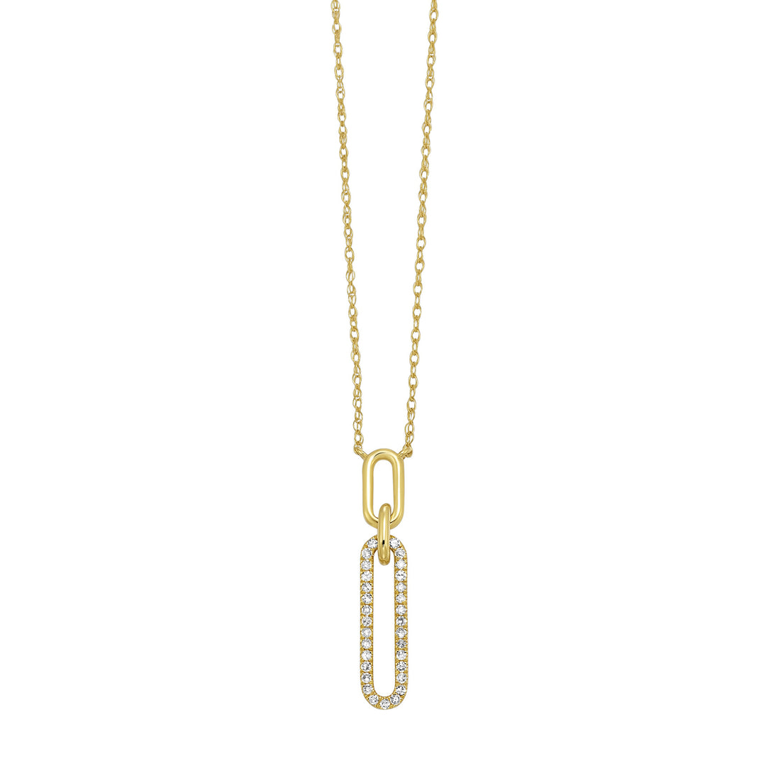 10KY diamond pendant, 1/10CTW-paperclip-inspired gold design accented with round pave diamonds