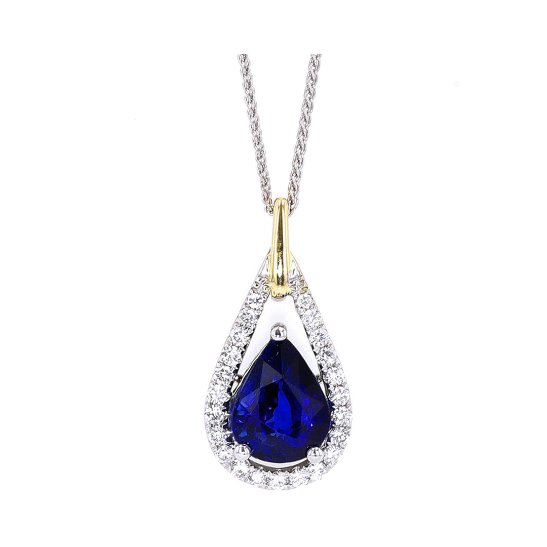 14Kt White Yellow Gold Diamond 1/5Ctw & Sapphire 2Ctw Pendant