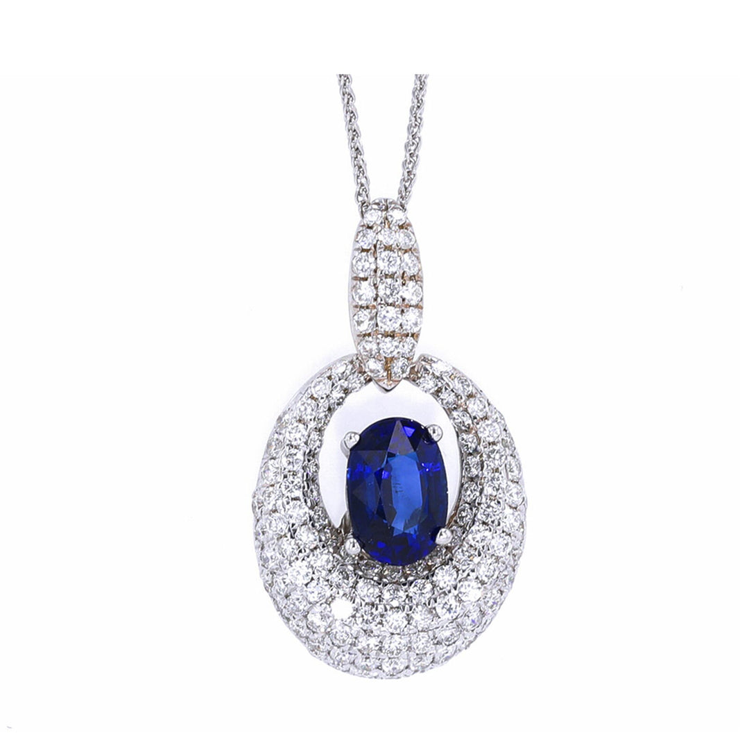 14Kt White Gold Diamond 5/6Ctw & Sapphire 1 1/5Ctw Pendant