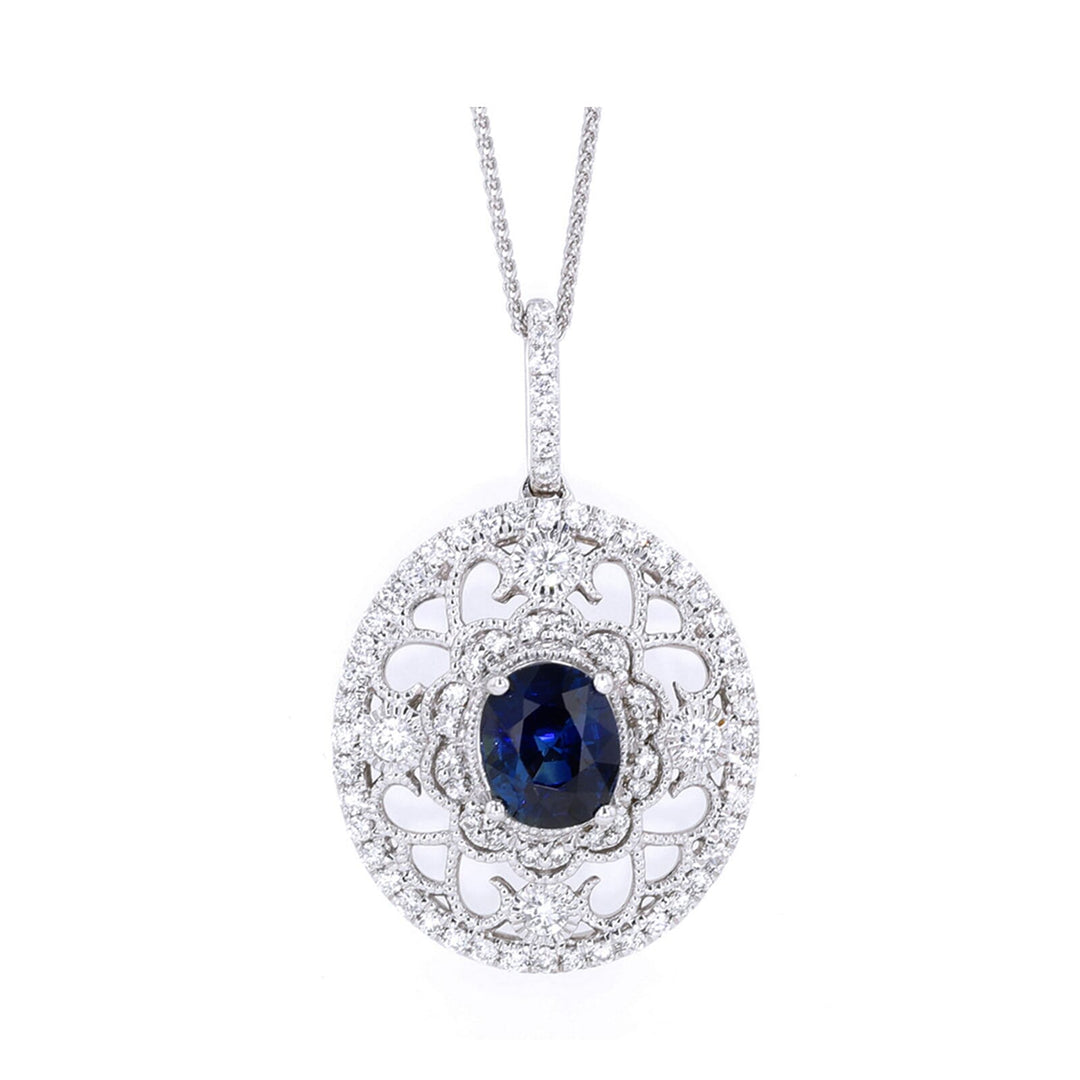 14Kt White Gold Diamond 5/8Ctw & Sapphire 2Ctw Pendant