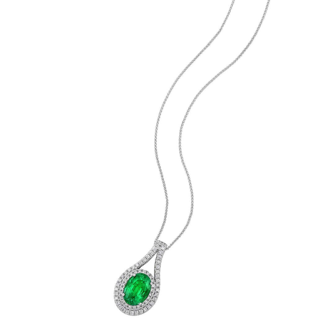 14Kt White Gold Diamond 1/2Ctw & Emerald 2 1/2Ctw Pendant
