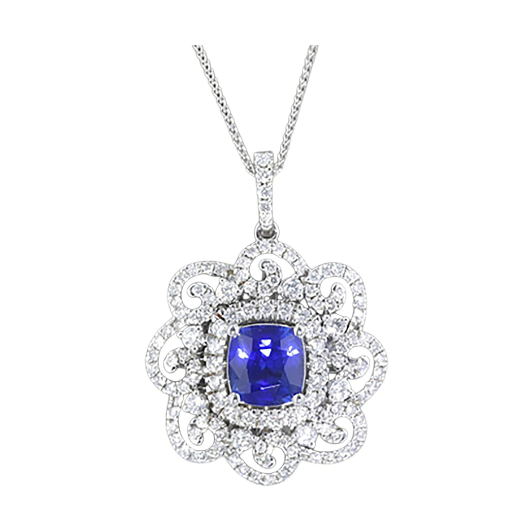 14Kt White Gold Diamond 5/6Ctw & Sapphire 1 5/8Ctw Pendant