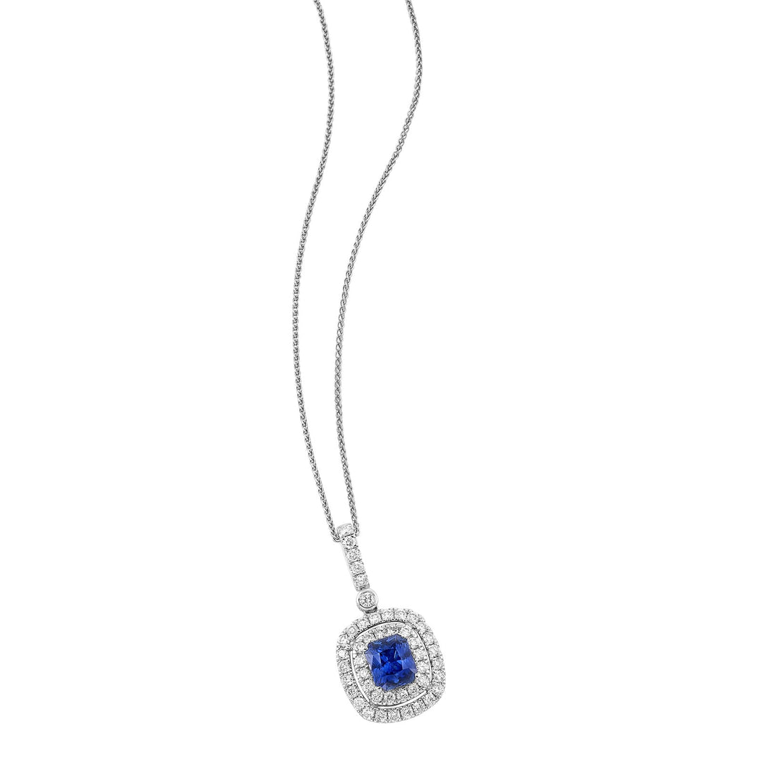 14Kt White Gold Diamond 5/8Ctw & Sapphire 1 3/8Ctw Pendant