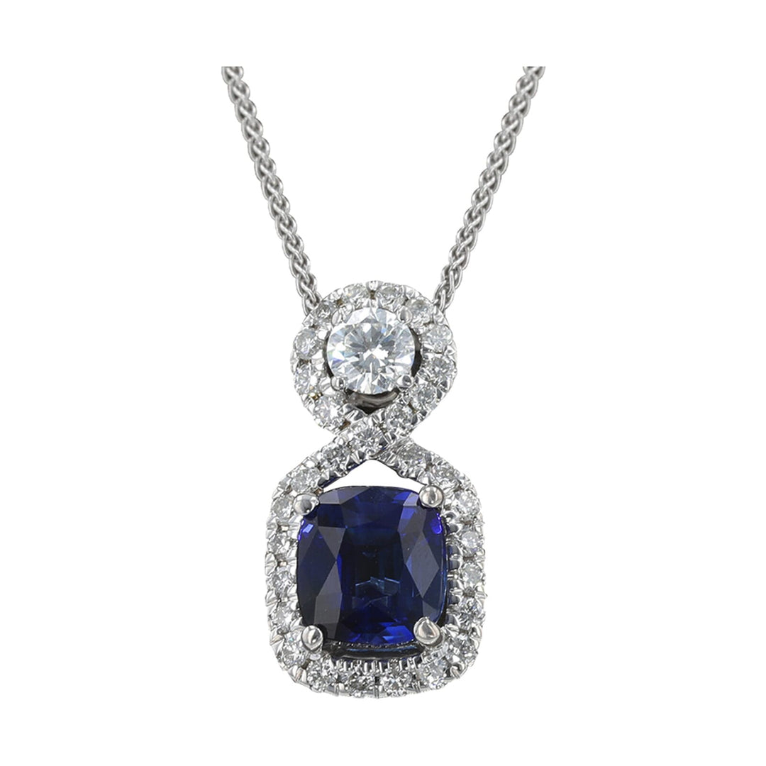 14Kt White Gold Diamond 3/8Ctw & Sapphire 1 1/2Ctw Pendant