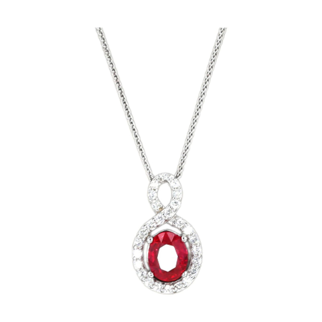 14Kt White Gold Diamond 1/5Ctw & Ruby 1Ctw Pendant