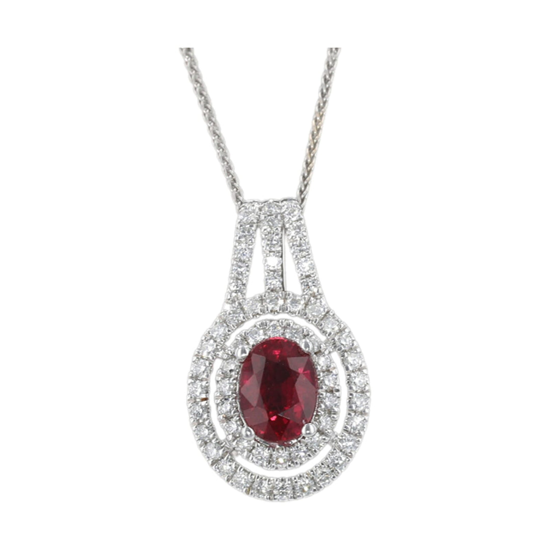 14Kt White Gold Diamond 1/3Ctw & Ruby 1 1/5Ctw Pendant