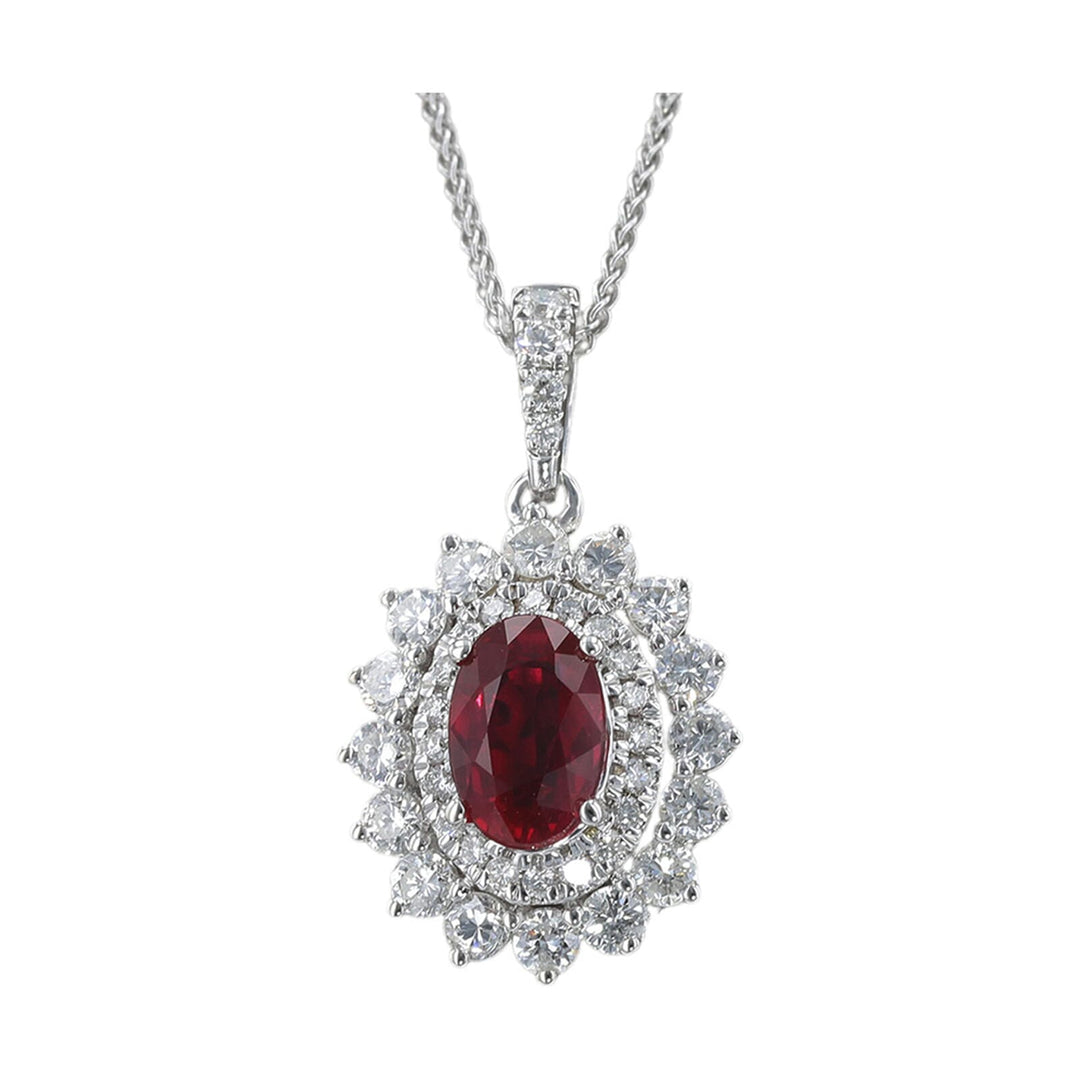 14Kt White Gold Diamond 5/8Ctw & Ruby 1Ctw Pendant