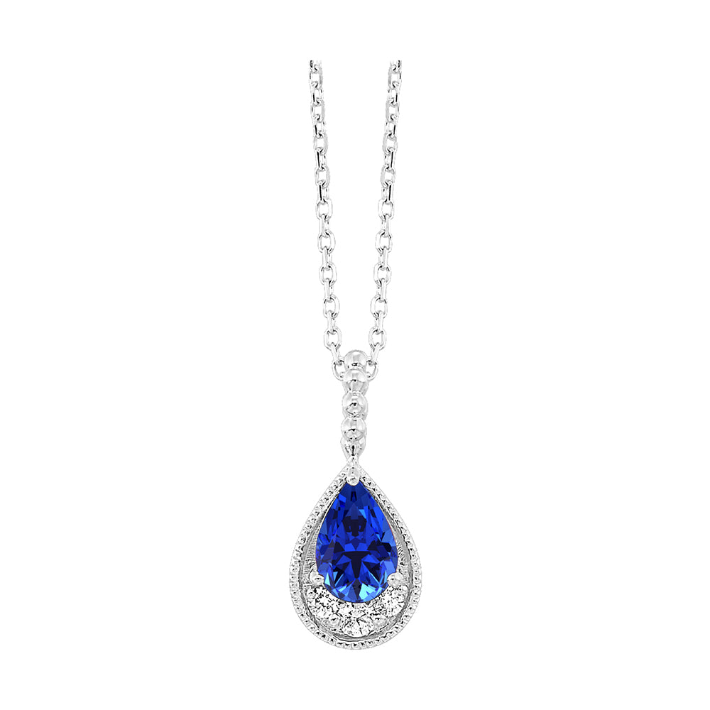 14Kt White Gold Diamond 1/20Ctw & Sapphire 1/2Ctw Pendant