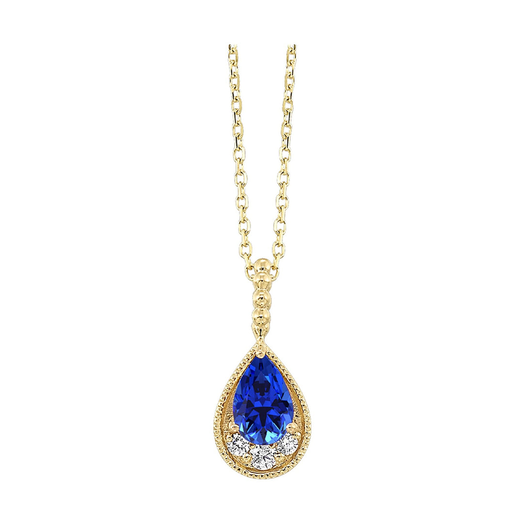 14Kt Yellow Gold Diamond 1/20Ctw & Sapphire 1/2Ctw Pendant