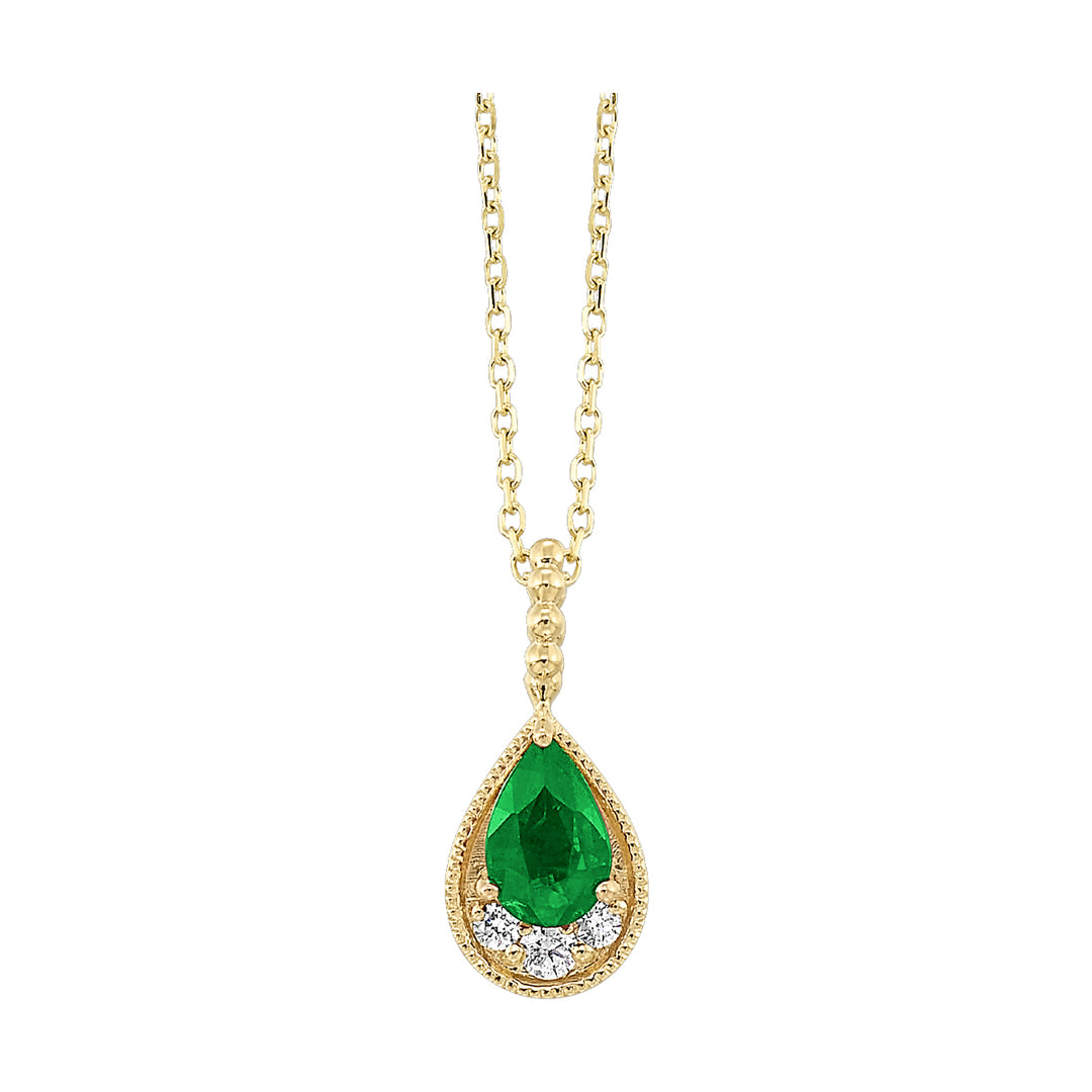 14Kt Yellow Gold Diamond 1/20Ctw & Emerald 1/2Ctw Pendant
